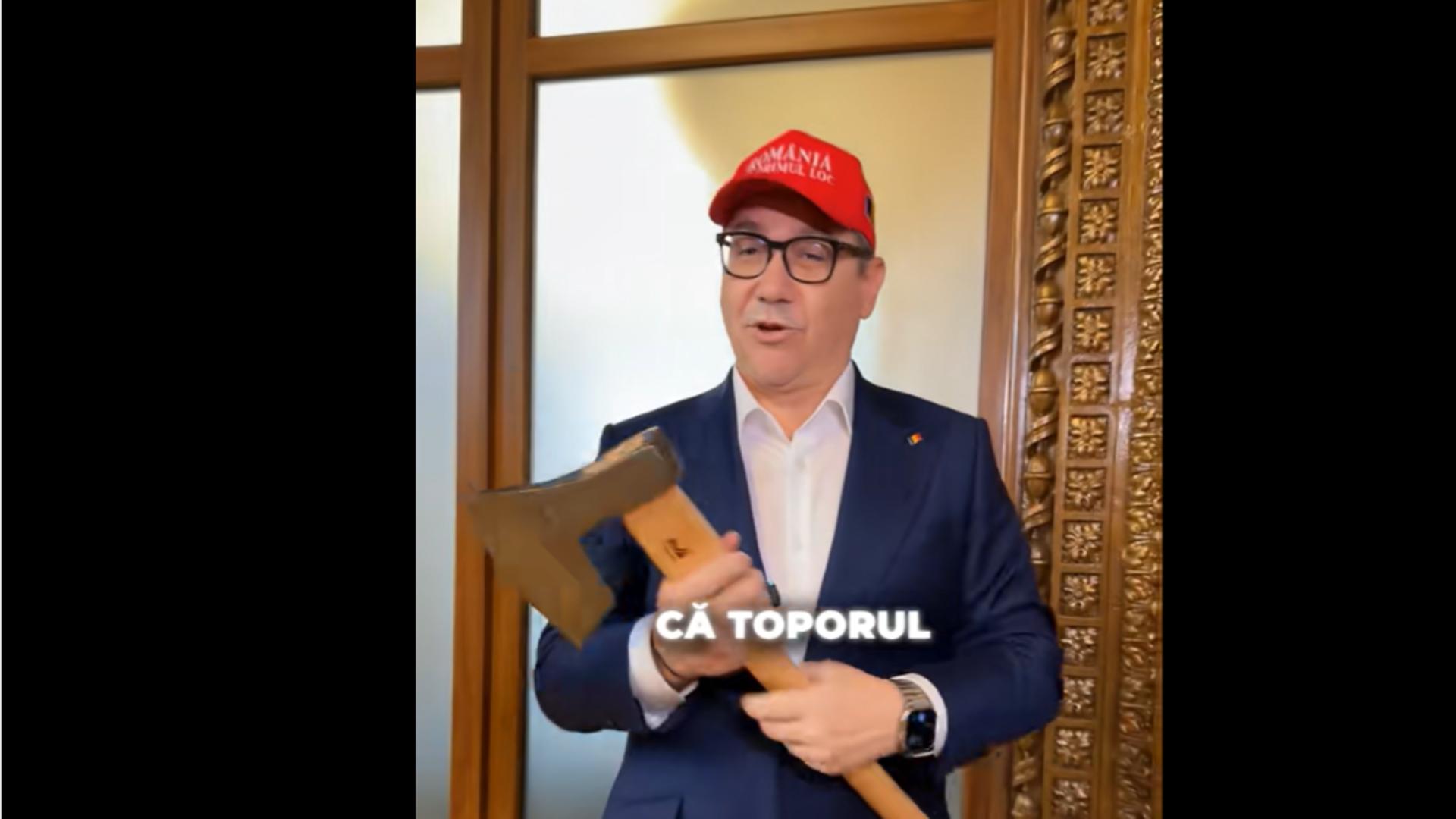 Victor Ponta, suveranistul vopsit, face spectacol cu spray și topor. 1 Victor Ponta suveranistul vopsit face spectacol cu spray si topor