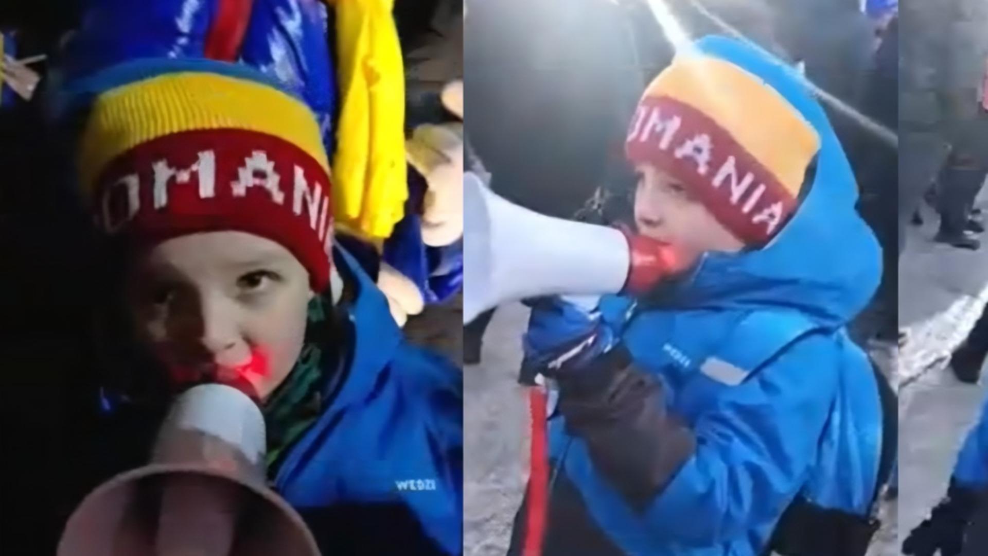 Un copil de doar cativa ani simbolul protestului din capitala Micutzul a luat portavocea si a strigat numele lui Calin Georgescu alaturi de mii de oameni